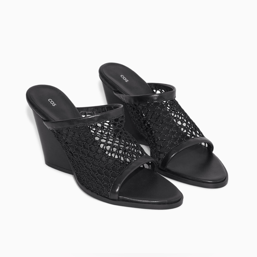 COS Women’s Black Mesh Wedge‎ Sandals Size 10 (40)